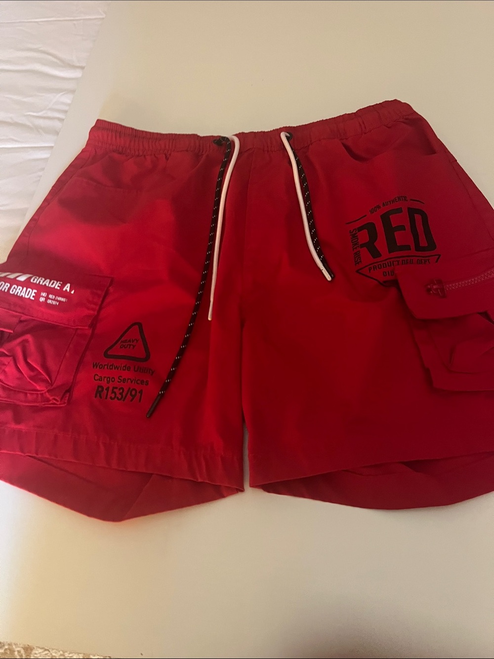 Men's Smoke Rise Red Cargo Shorts with Double Drawcord Waist Size Large